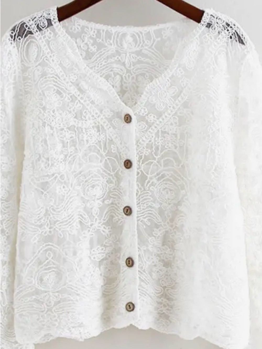 White Lace Button-Front Women’s Top